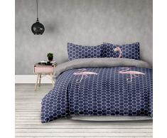 AmeliaHome Flamingo Dark Parure de lit, Microfibres, 230x220 + 250x75