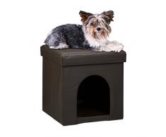 Relaxdays Maison pour petits chiens et chats pliable pliante banc en similicuir confortable Tabouret abri panier malle cube niche HxlxP : 38 x 38 x 38 cm repose-pieds couvercle amovible, brun