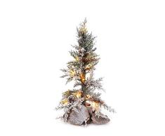 SHATCHI Centre de Table de cheminÃ©e LED prÃ©-Ã©clairÃ© avec Pointes givrÃ©es et Pommes de pin floquÃ©, Sapin de NoÃ«l avec Base en Toile de Jute pour dÃ©coration, Vert, 50 cm