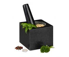 Relaxdays 10029955 carré en Granit avec Pilon, Robuste, épices, Herbes, d. 250ml, 9,5x11x11 cm mortier Pierre polie, Gris