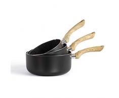 LIVOO MEP115 Set de 3 casseroles aspect pierre & bois, Noir/Marron