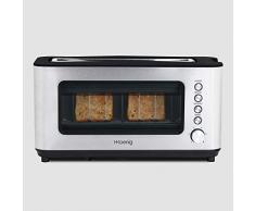 H.Koenig Grille pain Toaster 2 tranches VIEW7 Fentes larges Vitre Transparente Inox vintage, 6 niveaux de brunissage, Décongélation, Pain Viennoiseries, Centrage auto, Nettoyage facile, 37x19x15cm
