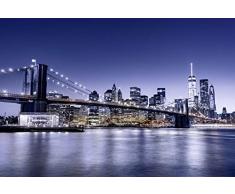 Tapisserie poster panoramique BLUE BROOKLYN BRIDGE 4 x 2,70 m | DÃ©co et photo murale XXL QualitÃ© HD Scenolia