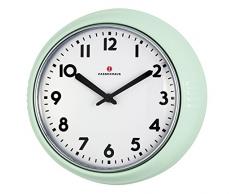 Zassenhaus 72945 Rétro Horloge Murale Diamètreâ¯: 24 cm Vert Menthe, Aluminium, Vert, 26 x 8,5 x 25 cm