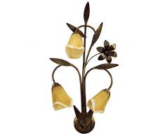 ONLI - Applique murale 3 bras en métal marron avec nuances dorées et verres couleur ambre