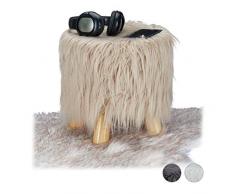 Relaxdays 10025735_93 Tabouret Fausse Fourrure Poils Pouf 4 Pieds, Bois, Marron, 31 x 31 cm