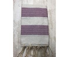 TML Fouta Ã Tissage Coton, Gris avec Rayures Violet, Taille Unique