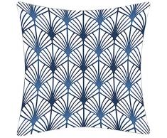 Douceur de France Coussin Imprimé Papyrus Bleu, Polyester, Bleu, 40x40x15 cm