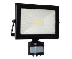 Tibelec 350320 Projecteur noir LED extra plat avec dÃ©tecteur de mouvement 20W 1660 lumens-non cÃ¢blÃ© garantie 5 ans, Aluminium, 20 W, 70x190x192mm