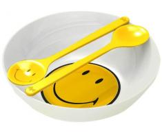 Zak Designs 6187-M912 Smiley Set de Bol Ã Servir 28 cm et Couverts Ã Salade Classic Blanc/Couverts Jaunes
