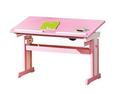 Inter Link Bureau Ãtudiant Bureau Table de Travail Bureau Enfants Bois Massif MDF Laqué Rose et Blanc LxHxP: 109 x 63-96 x 55 cm