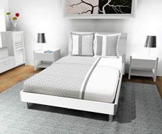 Soleil docre Damier Parure de lit, Coton, Blanc, 260x300 cm