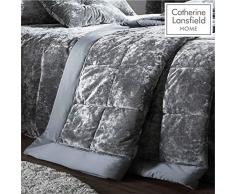 Catherine Lansfield - Couvre-lit en Velours froissé, Polyester, Naturel, lit Double, Polyester, Silver, 53 x 23 x 53 cm