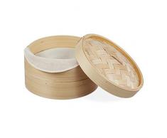 Relaxdays 10027851 cuiseur Vapeur Bambou, Panier Asiatique avec 2 Ã©tages, pour Dim Sum, Riz, Bamboo Steamer, Ã 26 cm, Nature