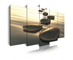 Dekoarte 92 - Tableau moderne sur toile monté sur cadre en bois 5 pièces, style zen - feng shui pierres en équilibre tons dorés, 150x80cm