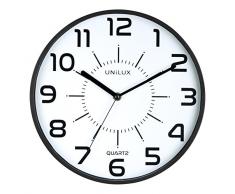 Unilux 400094281 Pop Pendule de Bureau Système Quartz Silencieuse et Lisible jusquà 30 m à 28 cm Noir, Plastique, 28,5 x 28,5 x 4,3 cm
