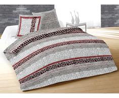 Soleil docre Parure Housse de Couette en Coton 57 Fils/cm2 260X240 cm Nature Rouge