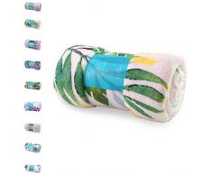 AmeliaHome Plaid en Microfibre avec Feuilles de Monstera en Polaire Douce et Douillette, Polyester, Makia, 70 x 150