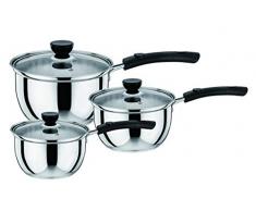 Bo Time Lot de 3 Casseroles en Inox Haute Qualité avec Couvercles en Verre Trempé 16/18/20cm