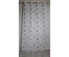 HomeMaison Voilage brodé Motifs Feuilles, Polyester, Gris, 260x140 cm