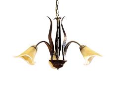 ONLI - Lustre 3 bras en mÃ©tal marron avec nuances dorÃ©es et verres ambre