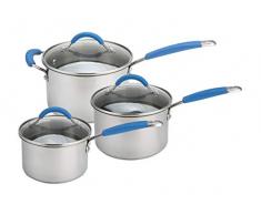 Joe mÃ¨ches 70527Â chargeur rapide et mÃªme en acier inoxydable anti-adhÃ©sif Cookware-3Â Deep Profil 3Â piÃ¨ces de casseroles, Argent et bleu