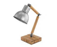 Eglo Lampe de table Stringston, 1 lampe de table vintage industrielle, rétro industriel, lampe de chevet en bois et acier marron et argenté avec bras articulé, lampe avec interrupteur E27