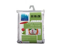 Nuit des Vosges Arnaud Protège Matelas Drap Housse Imperméable avec Bonnets Extra-Larges 40 cm Coton Blanc 200 x 180 cm