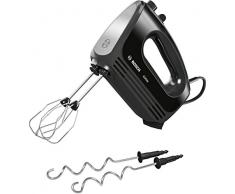 Bosch Batteur CleverMixx MFQ2420B â Batteur à main polyvalent avec fouets turbo et crochets pétrisseurs â Puissance de 400 W â Couleur : Noir/Argent