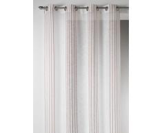 Home Maison 09357-8-AL Voilage Etamine Rayures Verticales avec Oeillets Ronds Bordeaux/Argent 140 x 260 cm