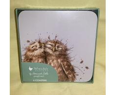 Portmeirion Home & Gifts Wrendale Set de Table Motif Chouette, Bois Dense, Multicolore, 10.5 x 10.5 x 0.5 cm