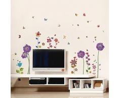 Walplus Pack combo sticker mural WS9013 fleur violette Plus WS9015 fleur colorÃ©e, multicolore
