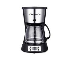 Techwood CafetiÃ¨re Programmable Rouge 1,5L (12 Tasses) TCA-1296, 1000W Carafe en Verre GraduÃ©, SystÃ¨me Anti-Gouttes, Maintien au Chaud, Ecran LDC, ArrÃªt Auto, Porte-Filtre Amovible, Noir/Noir INOX