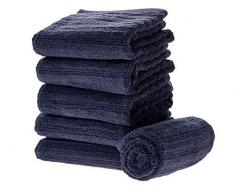 iDesign ensemble serviettes de bain (lot de 6), petits draps de bain rayés en coton, serviettes de toilette douces & absorbantes avec accroches pour évier ou WC invités, bleu foncé