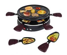 Team Kalorik Appareil à Raclette et Grill Multifonctions pour 6 Personnes, Forme Ronde, 6 Coupelles Incluses, 800 W, Noir, TKG RAC 1008 CS