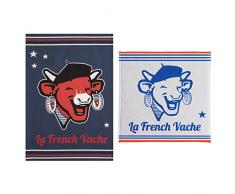 Coucke Lot dun torchon et Un carré éponge Rit French Vache, Coton, Bleu, 75x50 cm