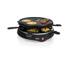 Tristar Appareil à raclette 6 poêlons RA-2998, Plaque Grill et crêpière, Noir,