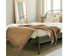 PETTI Artigiani Italiani - Couverture, Couverture en Velours avec Base en Laine, Beige, 200x220 cm, Douce et Chaude