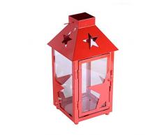 EUROCINSA Réf. 19140 Lanterne en Fer prédécoupée avec Motif étoiles Rouge 14 x 14 x 30 cm. 2 pièces en Verre, Taille Unique.