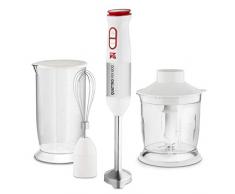 Di4 Mixeur Plongeant Multifonction, 600 W, 20 Vitesses, Fonction Turbo, Lames Quattromix, Ergonomique, Design Anti-Ãclaboussures, Gobelet Doseur, Accessoire Hachoir, Blanc et Rouge