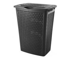 Sundis 4480017 Linge Volume 50 l Large Ouverture du Couvercle latérales + 1 poignée sous Le Coffre pour Le soulever Design Aspect rotin Forme Ergonomique, Plastique, Noir, 50L