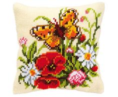 Kit coussin au point de croix Fleurs avec papillon
