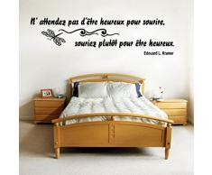 TATOUTEX Stickers Citation Sourire pour être Heureux - Noir, L 30cm x H 105cm