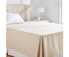 AmazonBasics Drap plat en microfibre haut de gamme Motif rayures, 230 x 260 + 10 cm - Beige