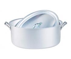 Pentole Agnelli Casserole ovale avec 2 poignées et couvercle, en aluminium BLTF, mat, Argent, Aluminium, Silver, 32 cm