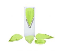Relaxdays 10024692 Rabot MultiV Blanc/Vert avec protection de la main réglable 4 embouts Mandoline Lames en acier inoxydable et plastique