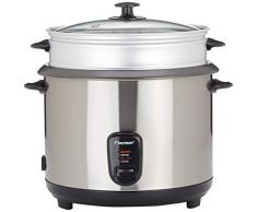 Bestron Grand cuiseur à riz avec panier vapeur et fonction maintien au chaud, 2,8 L, 1000 W, Acier inoxydable