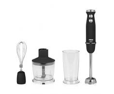 Mixeur plongeant 800 Watts, 4 lames - Pied en acier inoxydable et poignée Soft Touch - Avec verre mesureur, hâchoir et fouet