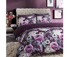 Sleepdown Housse de Couette réversible, Motif Fleuri, Bleu, Coton Polyester, Violet, Double