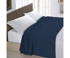 Italian Bed Linen Max Color Drap supérieur en Coleur Unie, 100 % Coton, Bleu foncé, Place et Demie